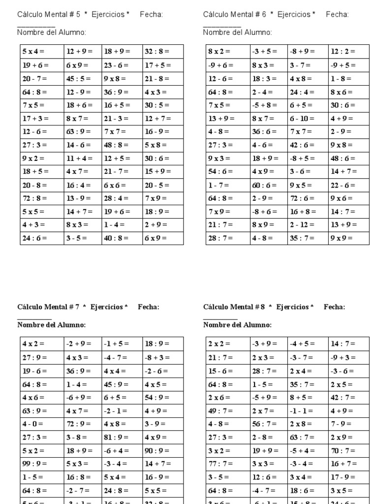 Cálculo Mental 1 | PDF