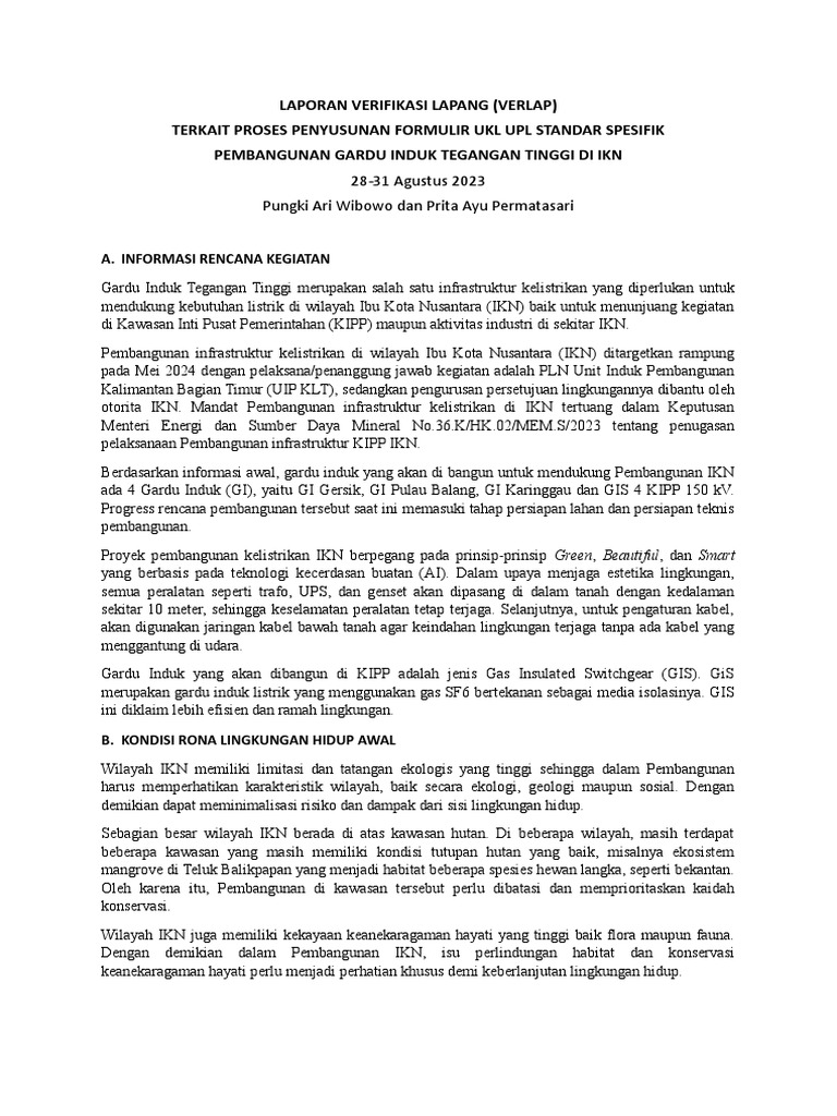 Lap Verlap IKN - Form UKL UPL Gardu Induk | PDF