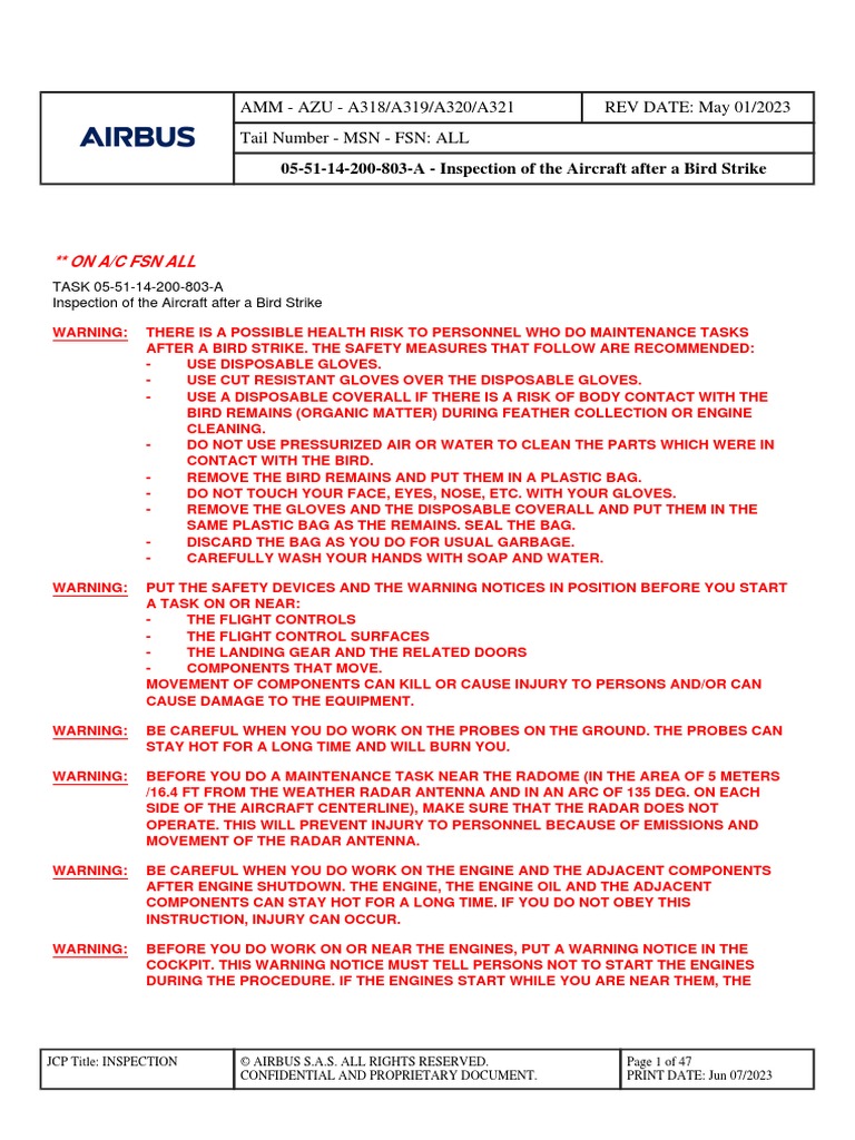 Bird Strike Inspection Procedure | PDF | Landing Gear | Aviation