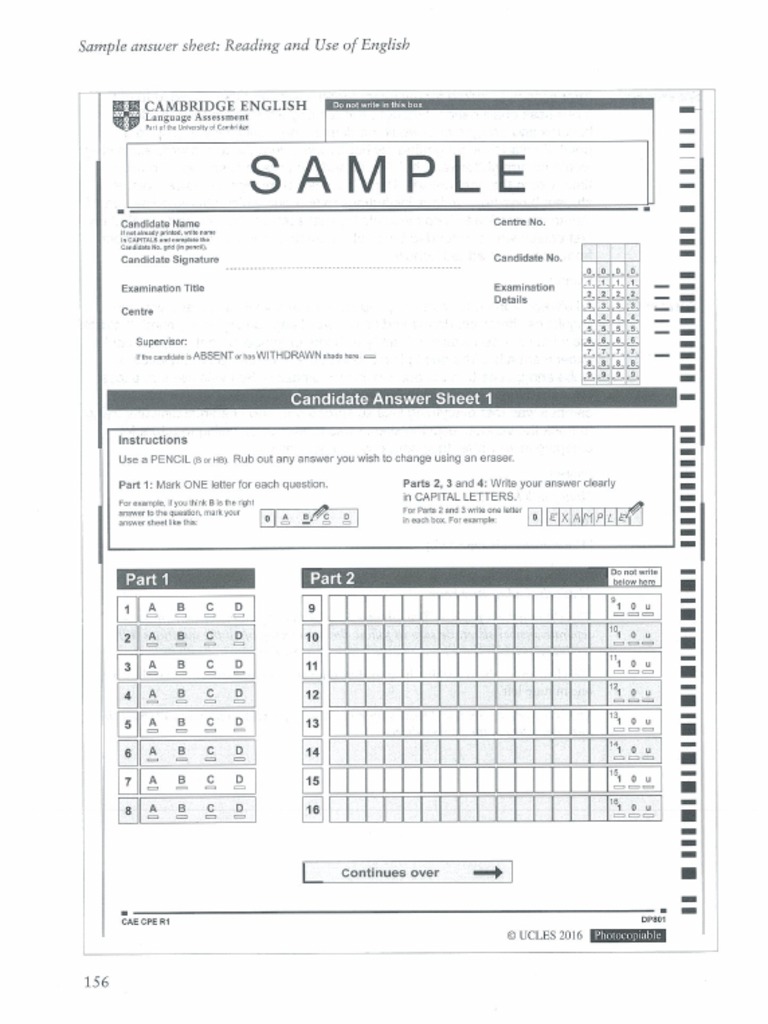 Cambridge English Answer Sheet Template | PDF | Student Assessment And ...