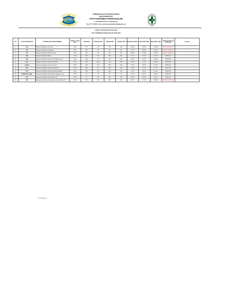 Target Capaian SPM Puskesmas 2023 | PDF