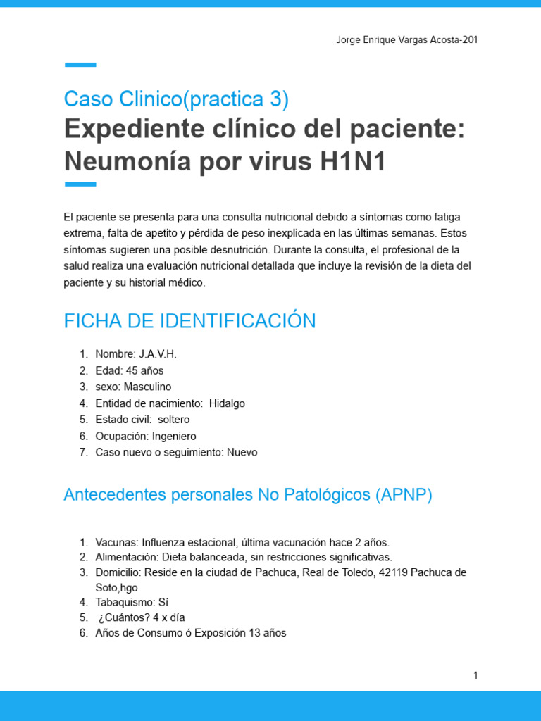 Caso Clinico | PDF | Virus de la Influenza A Subtipo H1 N1 | Influenza