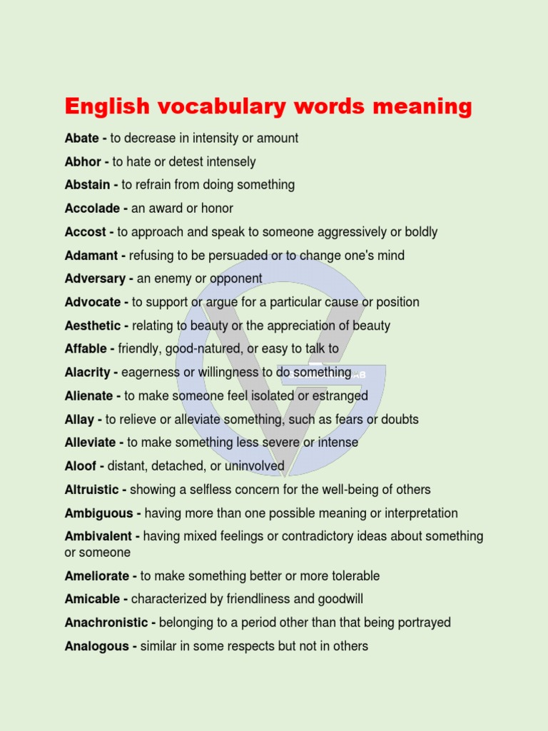 English Vocabulary Words Meaning PDF | PDF | Deception | Defamation