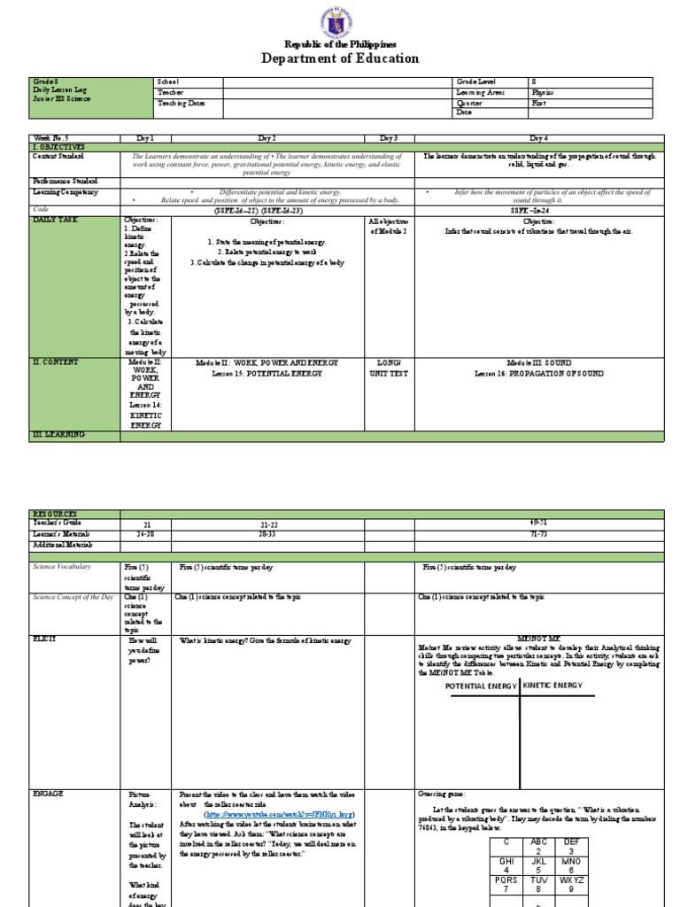 Science8 Q1 Wk5 Pdf Potential Energy Kinetic Energy
