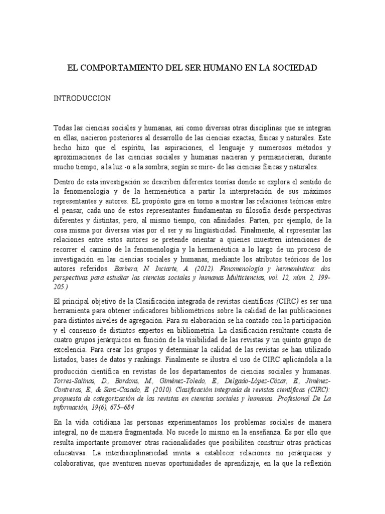 Comportamiento Humano en Ciencias Sociales | PDF ...