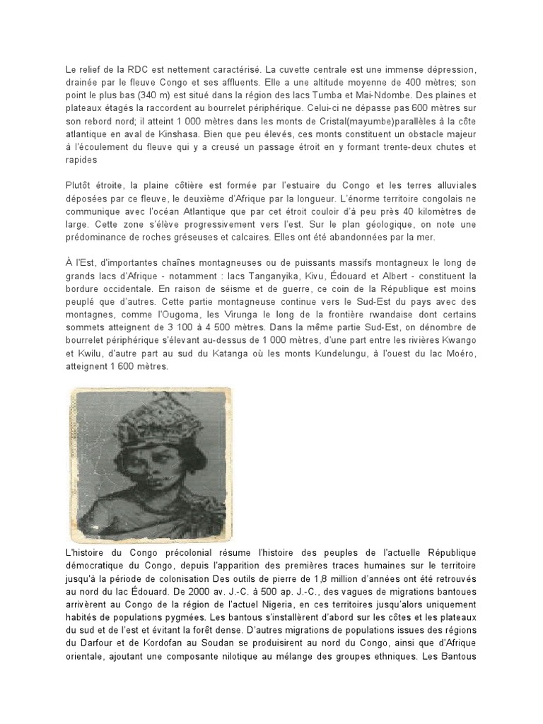 Reliefs et géographie de la RDC | PDF | Congo belge | République ...
