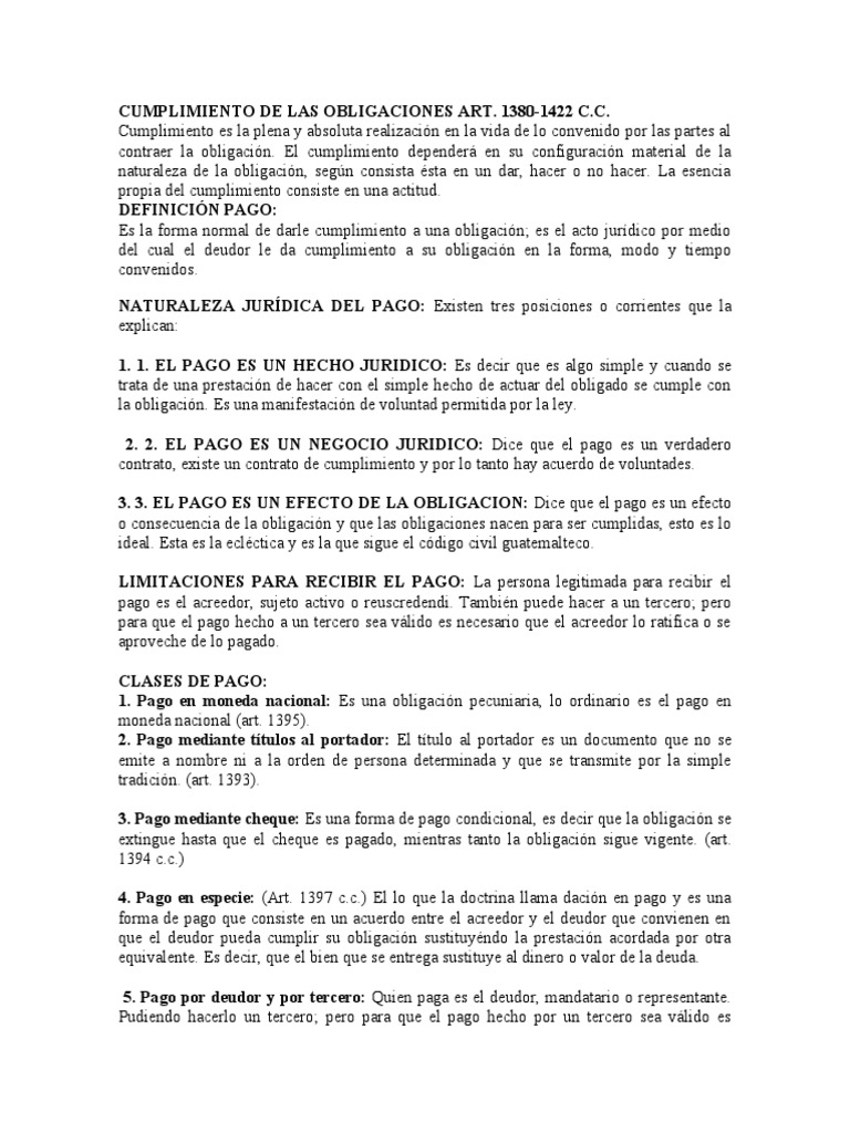 Primera Unidad Clase # 5 Cumplimiento de Las Obligaciones | PDF | Pagos ...