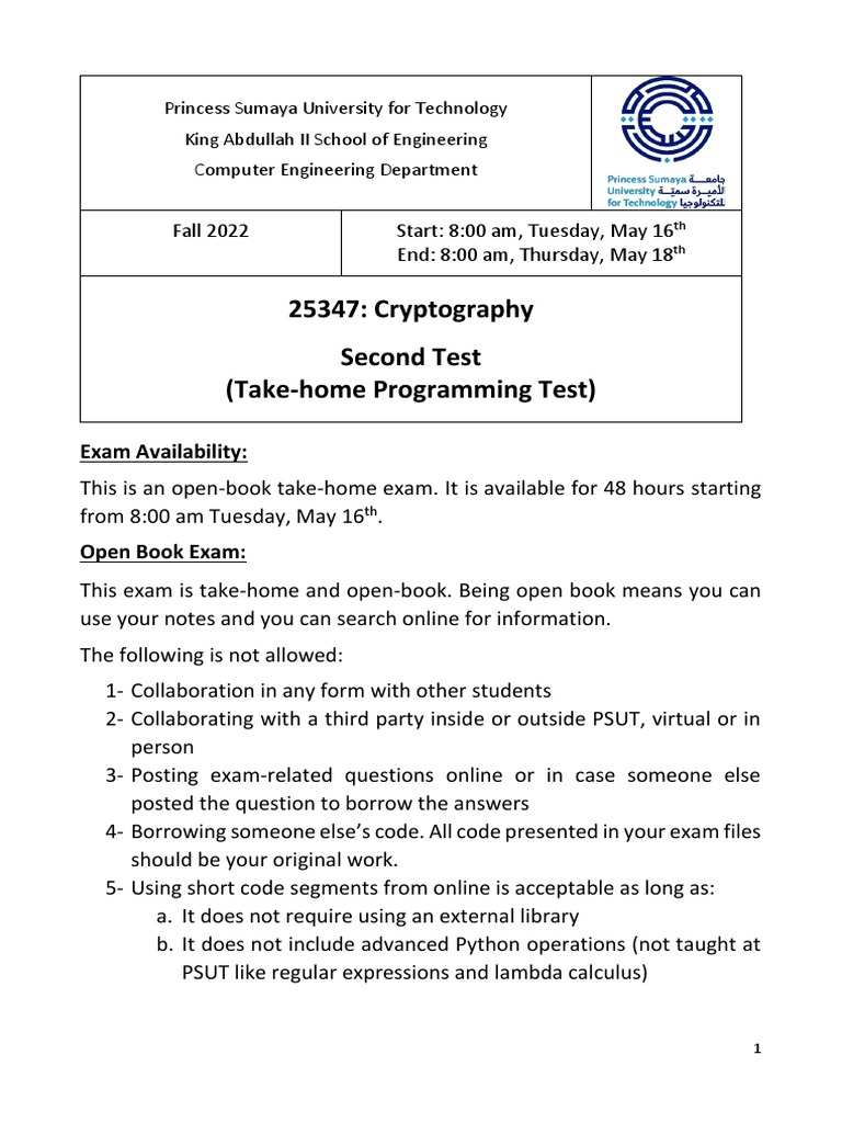 Cryptography Exam Instructions | PDF | Cryptanalysis | Encryption