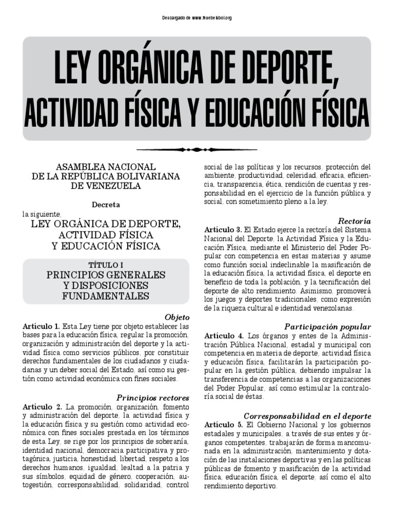 Ley Organica De Deporte Actividad Fisica Y Educacion Fisica Pdf