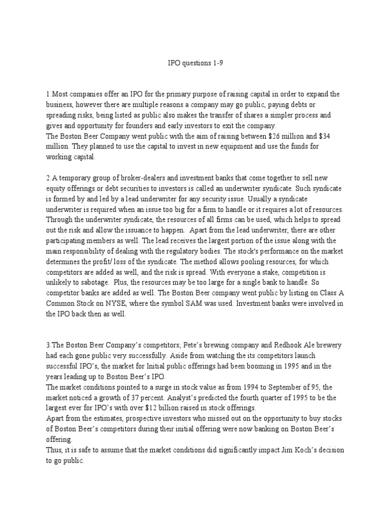 Ipo Questions Example PDF Initial Public Offering Stocks