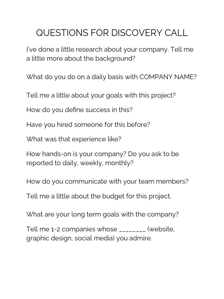 Smu Discovery Call Template PDF