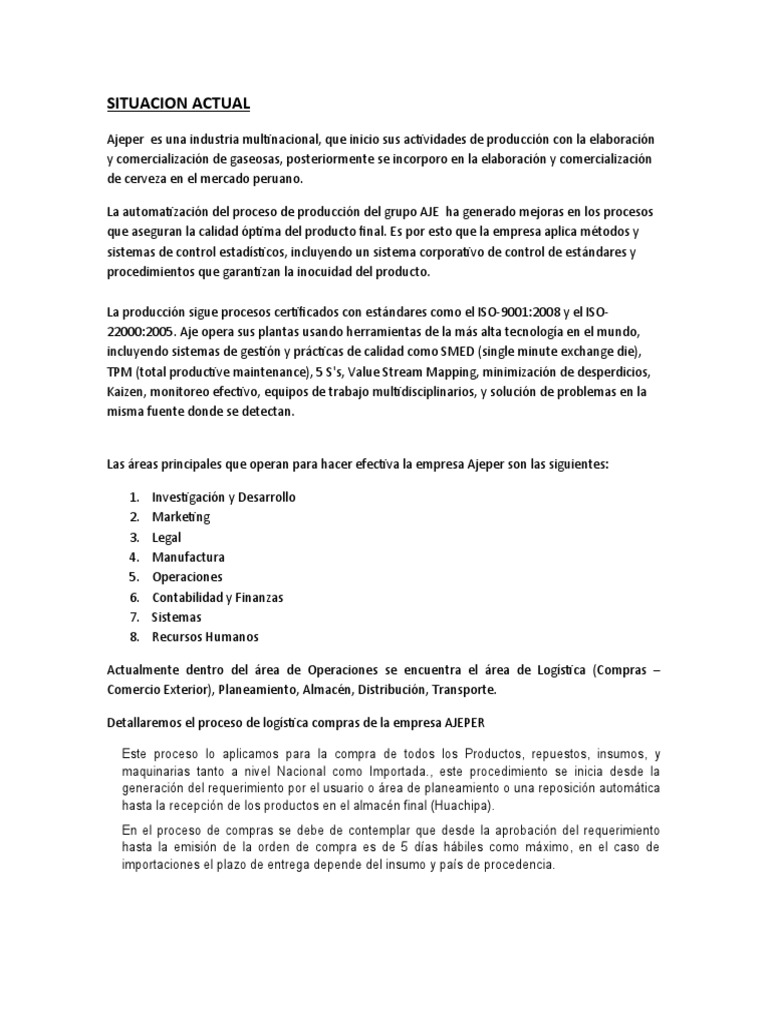 Logística y Compras en Ajeper S.A. | PDF | Calidad (comercial) | Logística