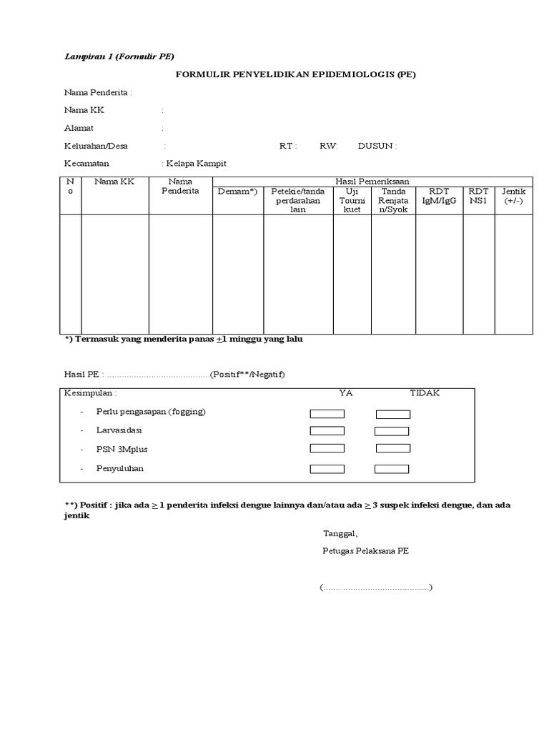 Formulir Penyelidikan DBD dan Tindak Lanjut | PDF | Kesehatan Holistik