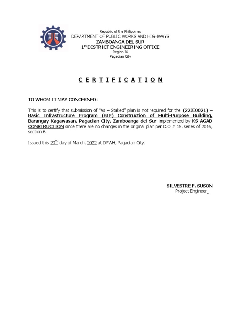 Dpwh Certification