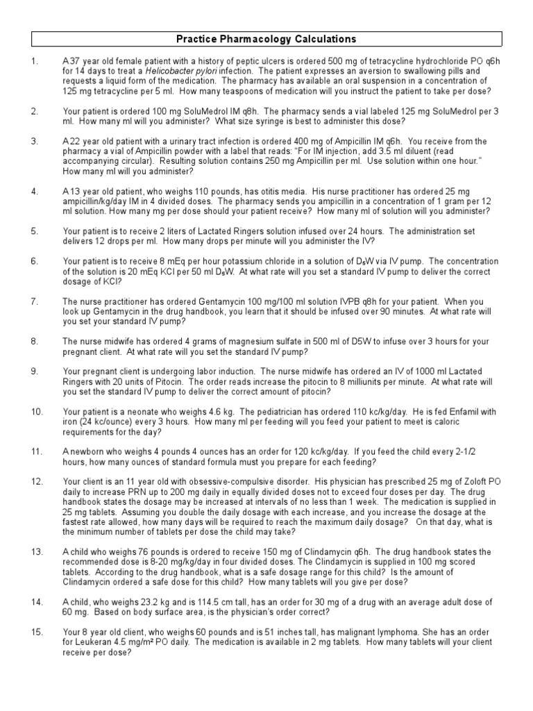 CalculationProbs Dose (Biochemistry) Intravenous Therapy