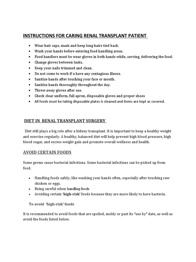 Diet For Renal Transplant Patient PDF Kidney Transplantation Food And Drink Preparation