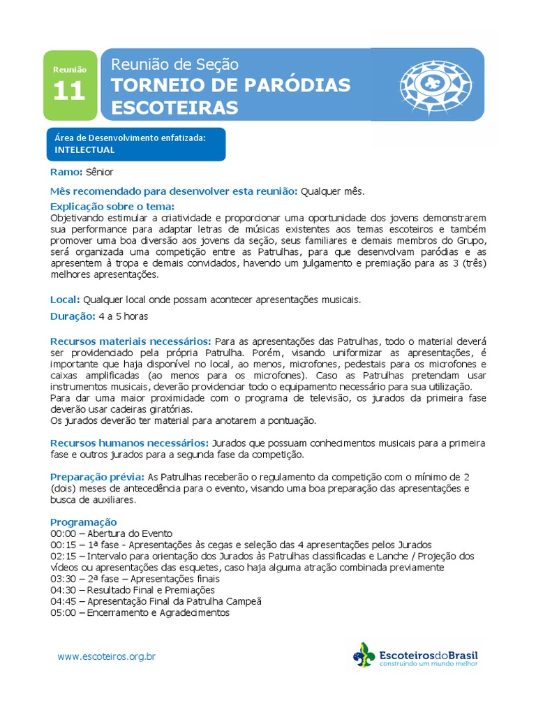 Torneio de Paródias para Escoteiros Sêniores | PDF | Entretenimento