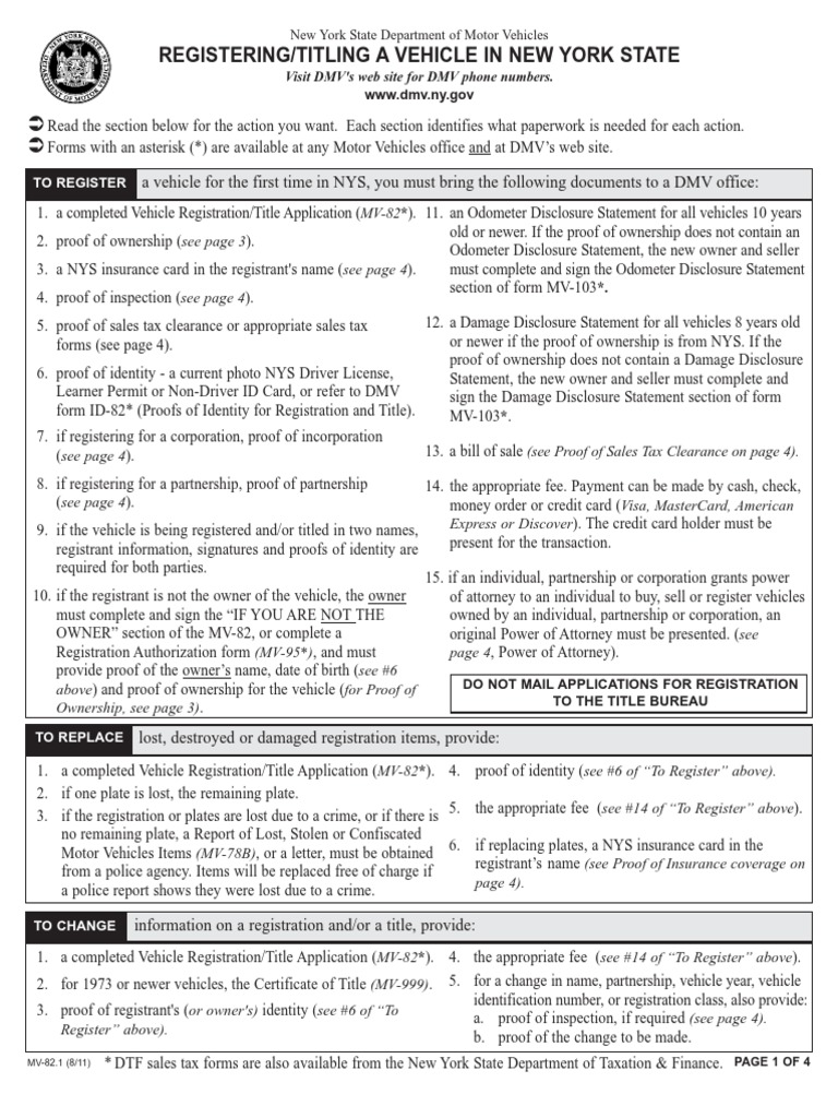 Registering A Vehicle in New York State PDF Department Of Motor