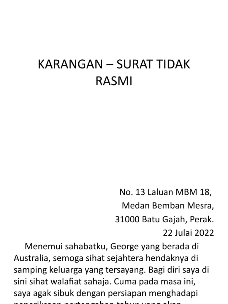 Karangan Surat Tidak Rasmi Pdf