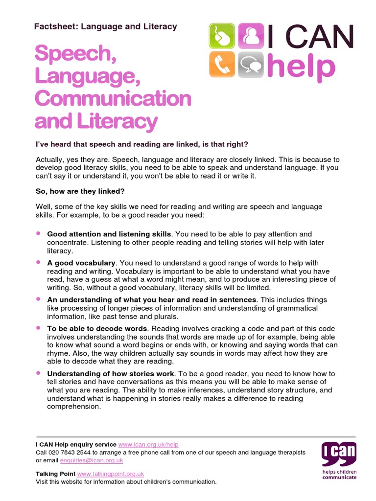 Speech Language Communication and Literacy | PDF | Literacy | Speech