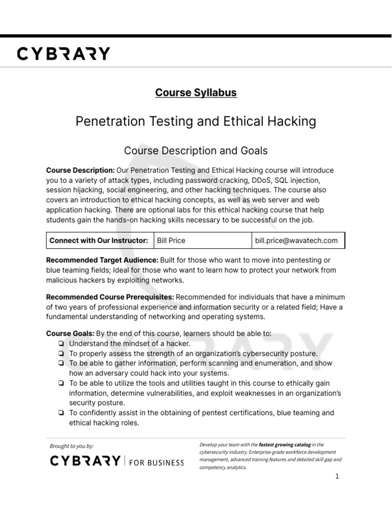Penetration Testing Course Syllabus | PDF | Denial Of Service Attack ...