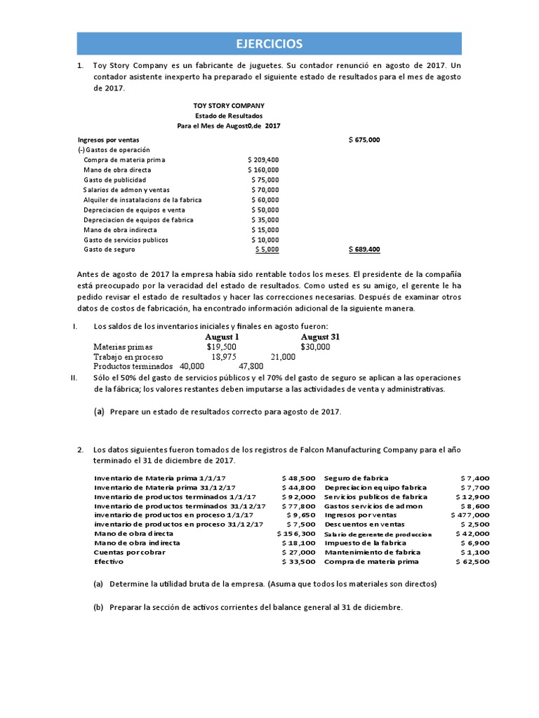 Ejercicios Primer Corte - Estado de Costos | PDF | Inventario | Business