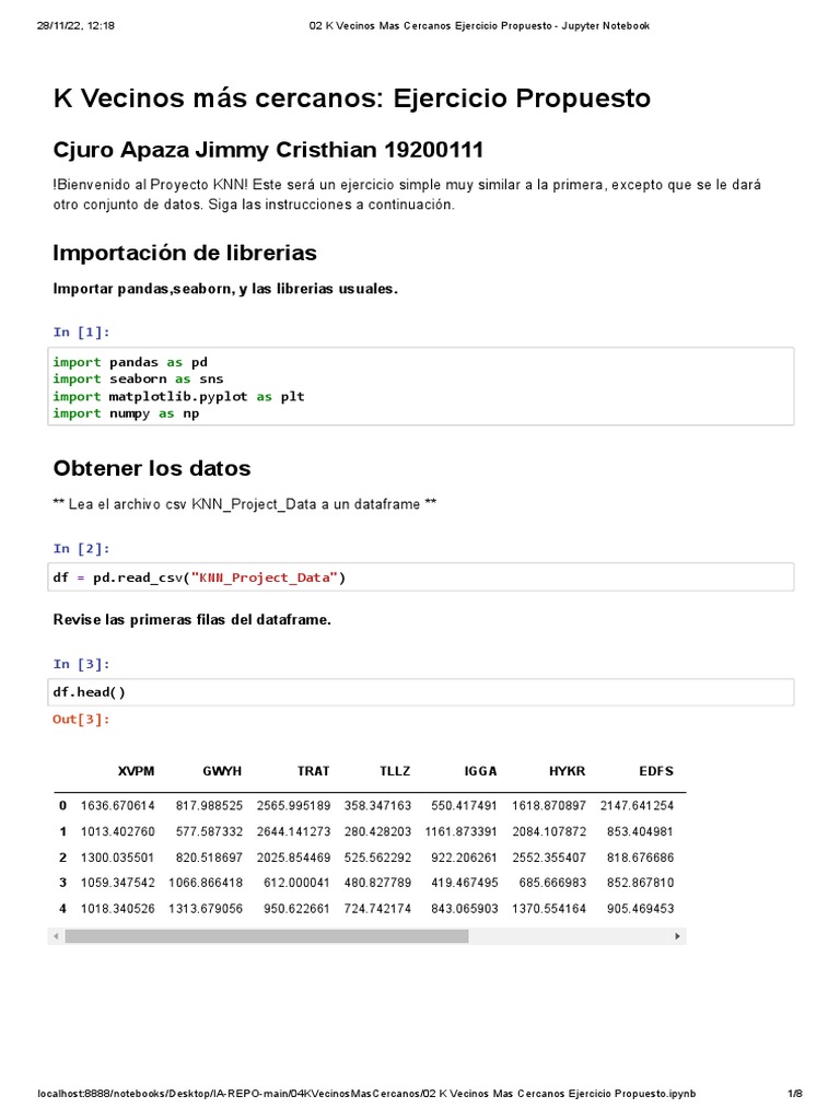 02 K Vecinos Mas Cercanos Ejercicio Propuesto - Jupyter Notebook | PDF ...