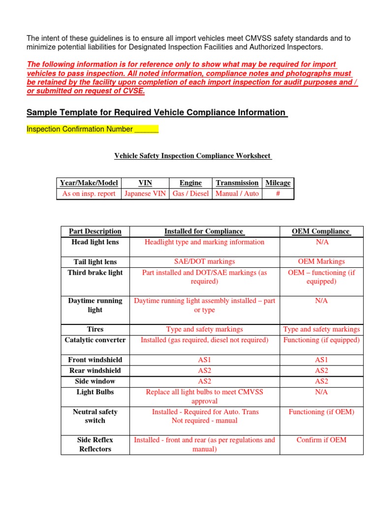 Sample Import Requirements PDF Tire Headlamp
