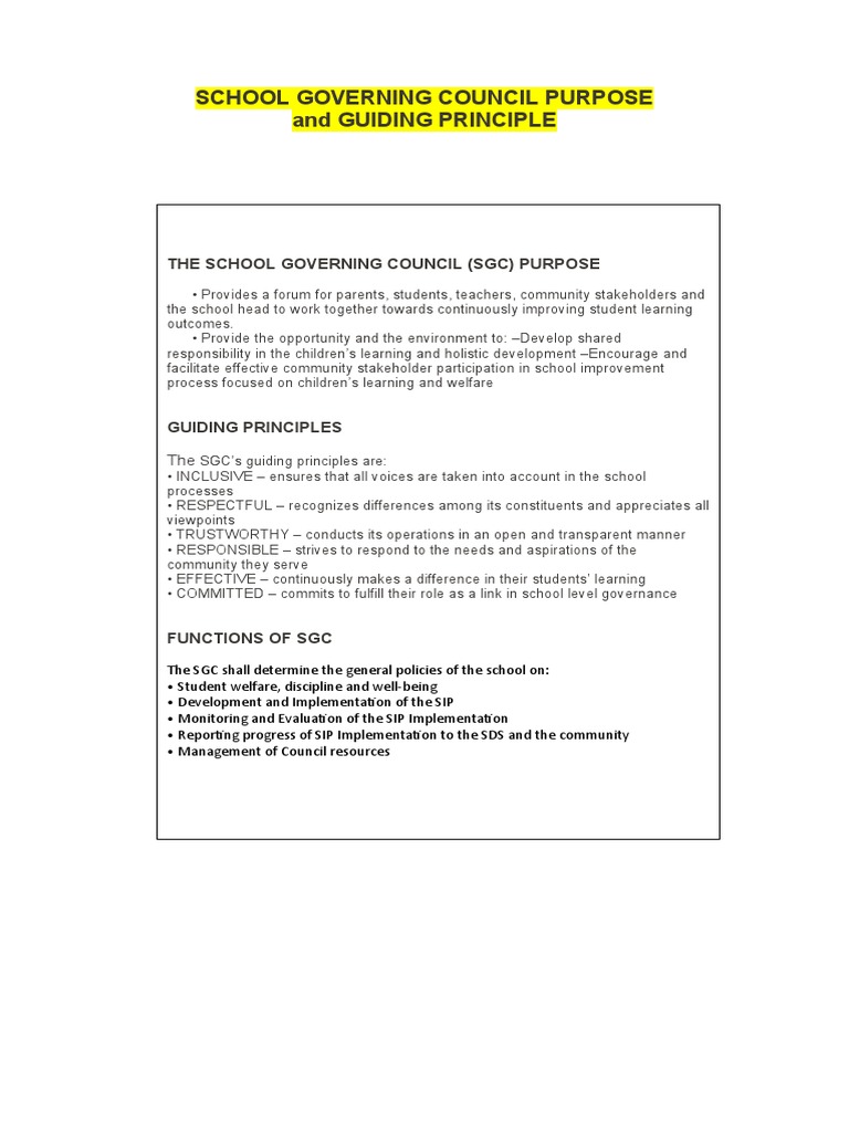 School Governing Council Purpose and Principles PDF