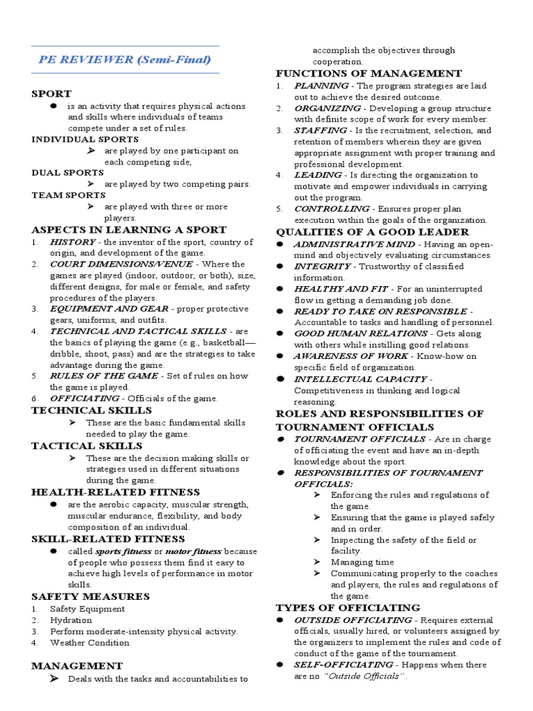 PE REVIEWER Semi Final | PDF | Marketing | Physical Fitness