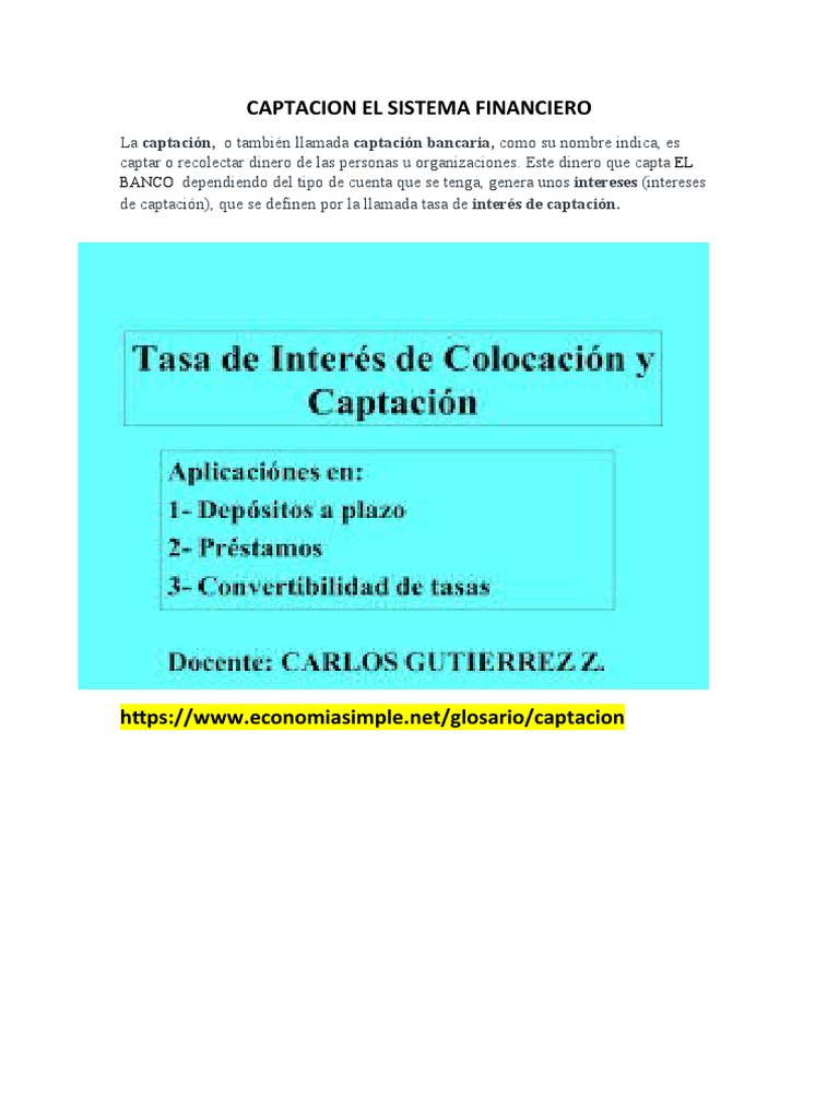 Captación Bancaria y Tasas de Interés | PDF | Negocios | Finanzas y dinero