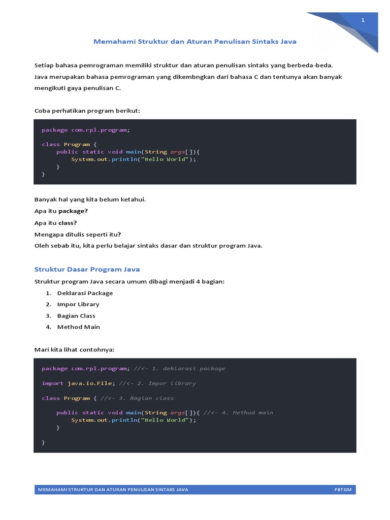 Struktur dan Sintaks Dasar Java | PDF
