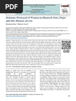 Stoicism: Portrayal of Women in Khamosh Pani, Pinjar and Eho Hamara Jeevna