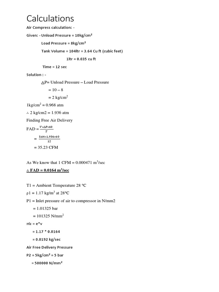 Air Compress Calculation Project | PDF