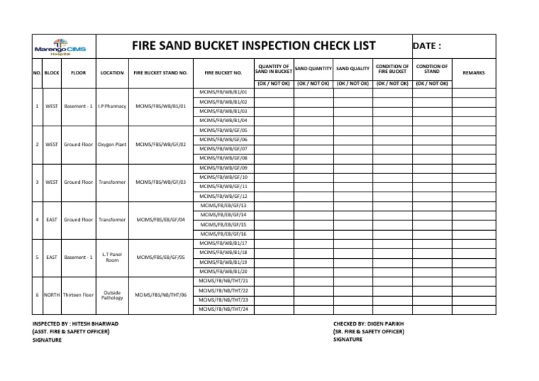 Fire Sand Bucket Inspection Checklist | PDF