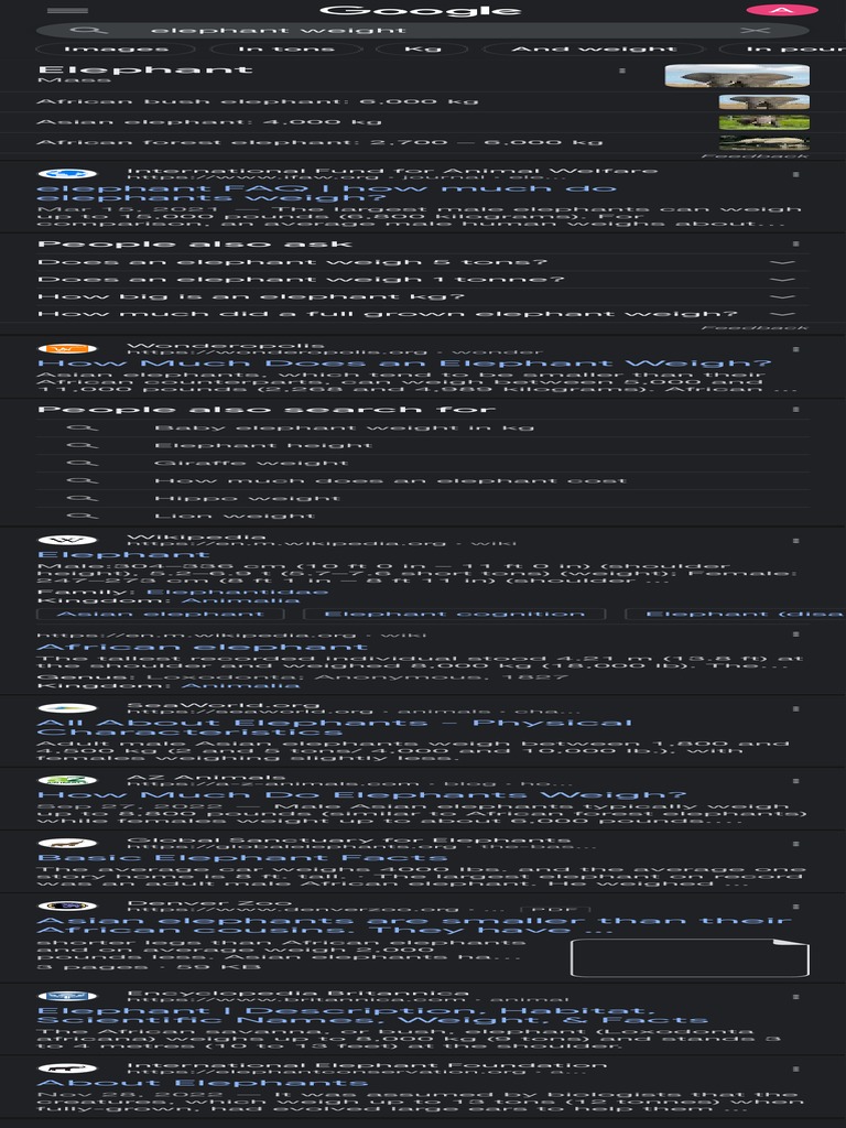 Elephant Weight Google Search PDF Elephant Weight