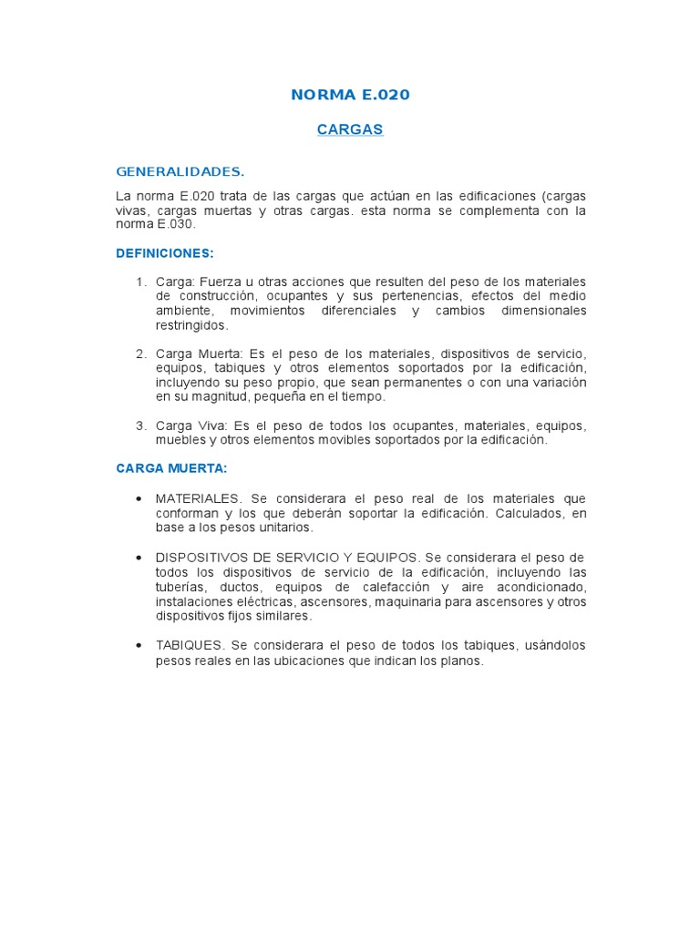 Cargas en Edificaciones según Norma E.020 | PDF | Hormigón | Herida