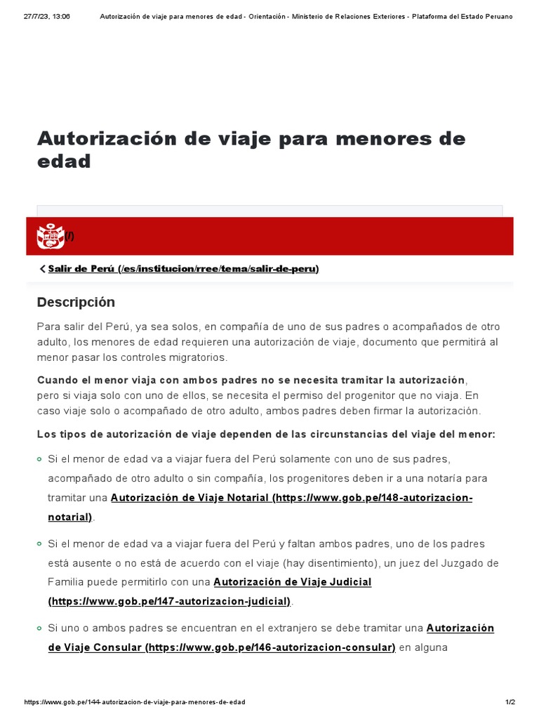 Autorización de Viaje para Menores de Edad - Orientación - Ministerio ...
