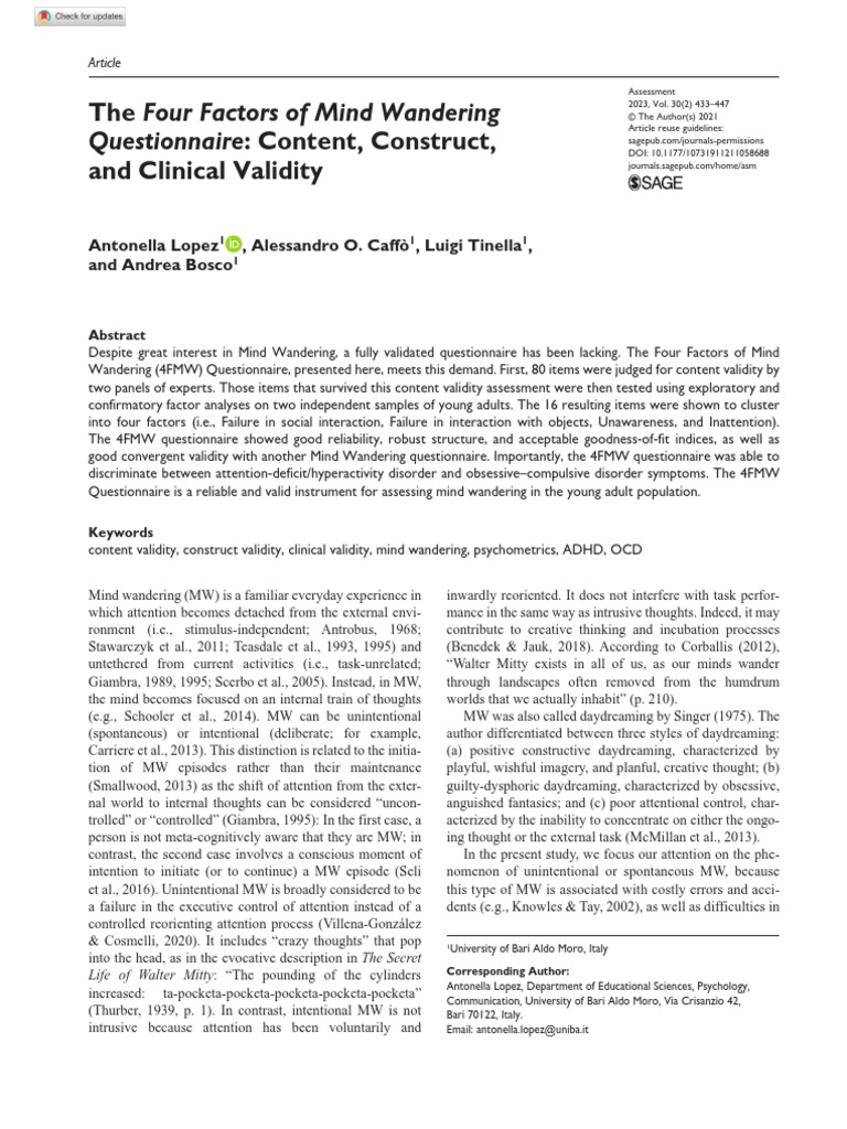 Four Factors of Mind Wandering Scale | PDF | Validity (Statistics ...