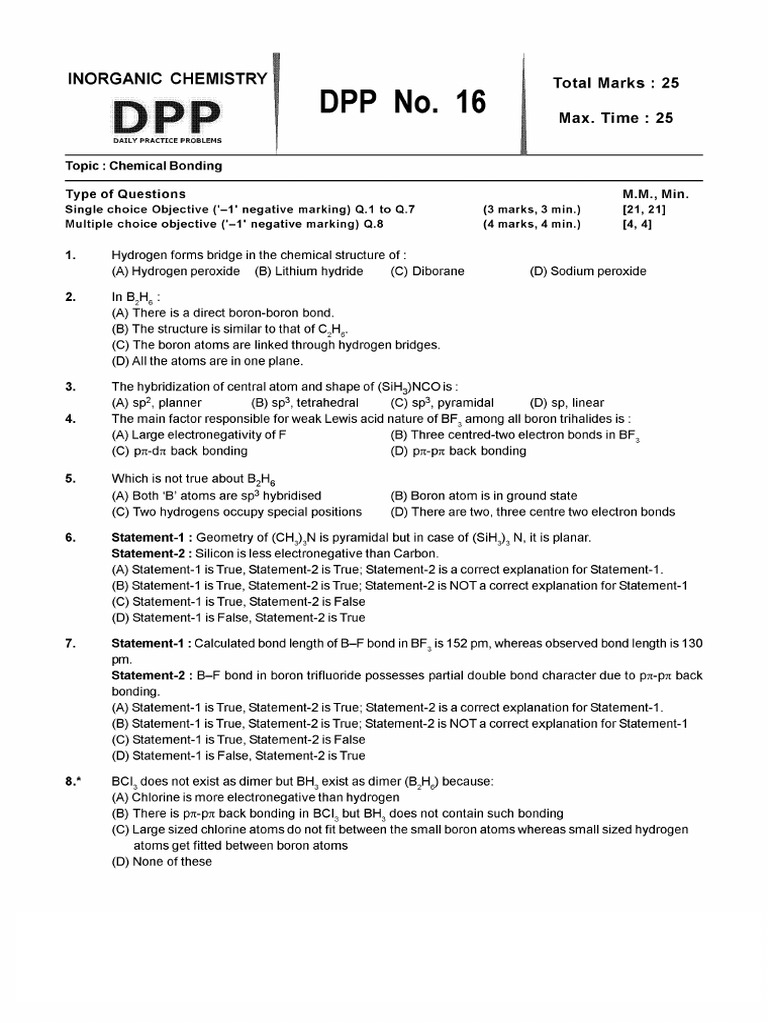 DPP No - 16.chemical Bonding | PDF