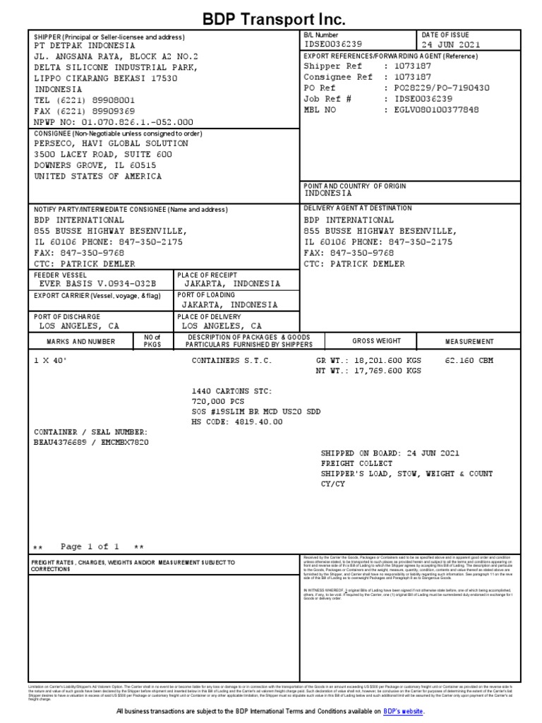Bill Of Lading Pdf Cargo Bill Of Lading