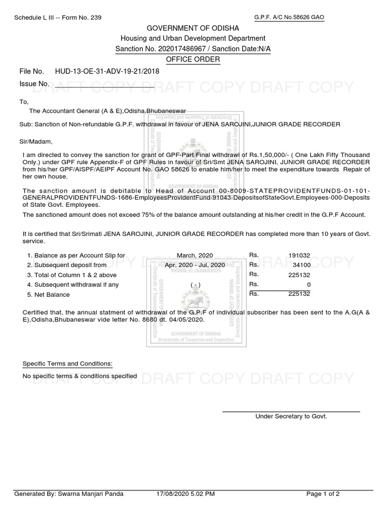 GPF Non-Refundable Withdrawal Sanction | PDF | Economies
