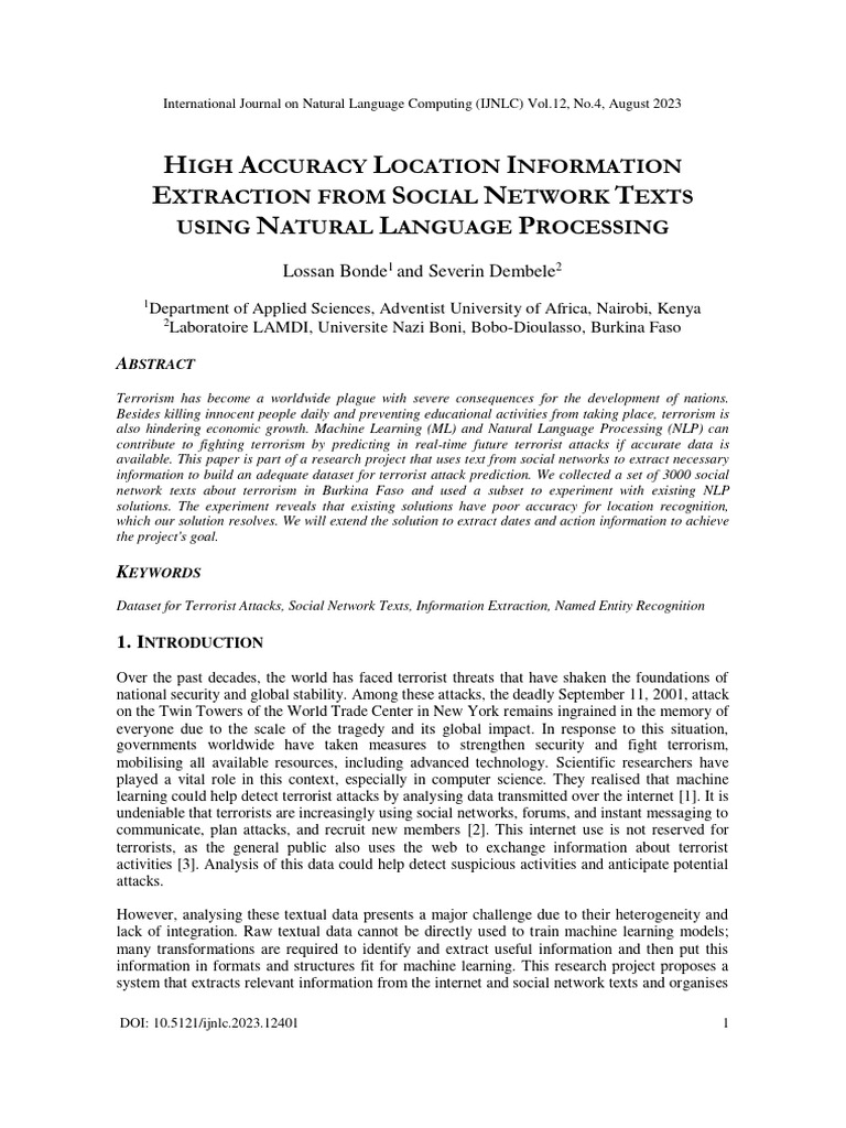 High Accuracy Location Extraction in NLP | PDF | Information | Machine ...