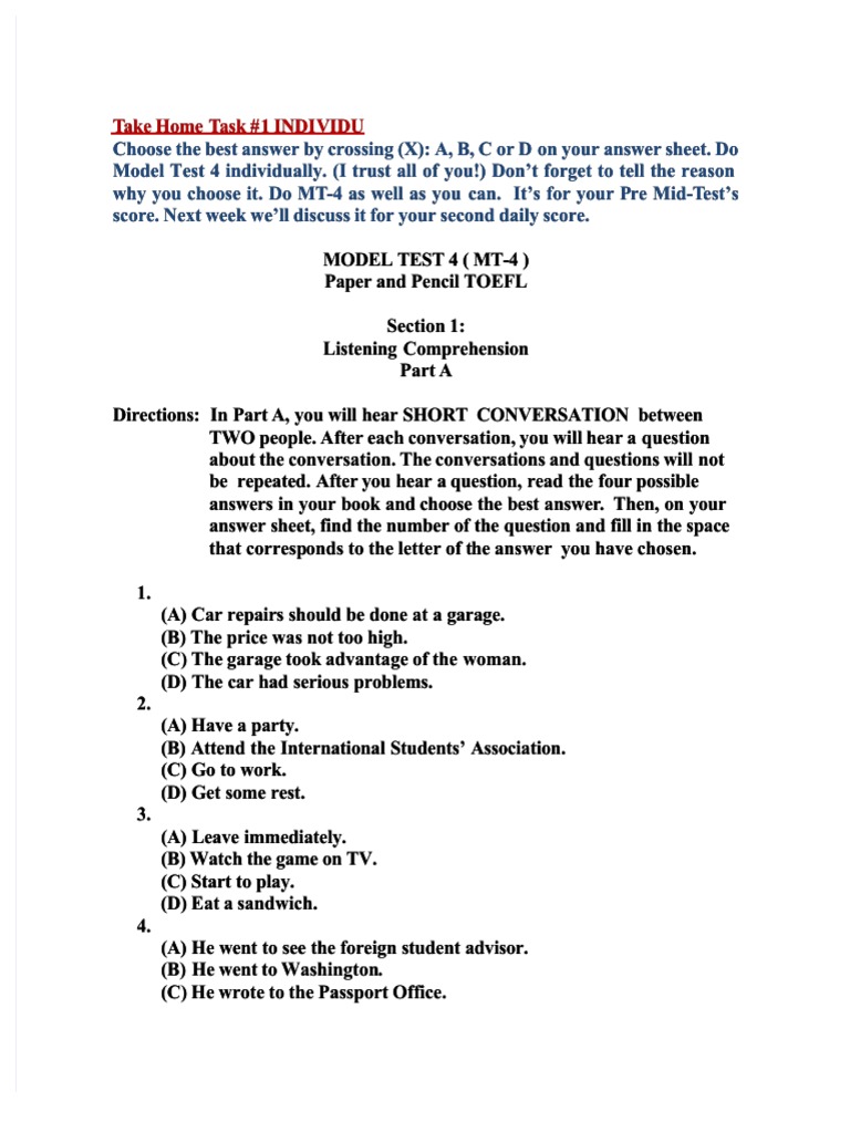 Listening Comprehension Test Instructions | PDF