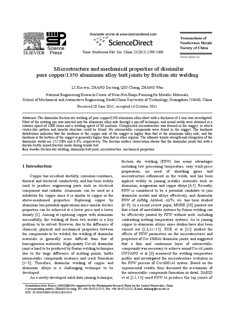 Microstructure and Mechanical Properties of Dissimilar Pure Copper ...