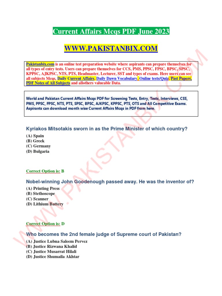 Current Affairs June 2023 Pdf Pdf Pakistan