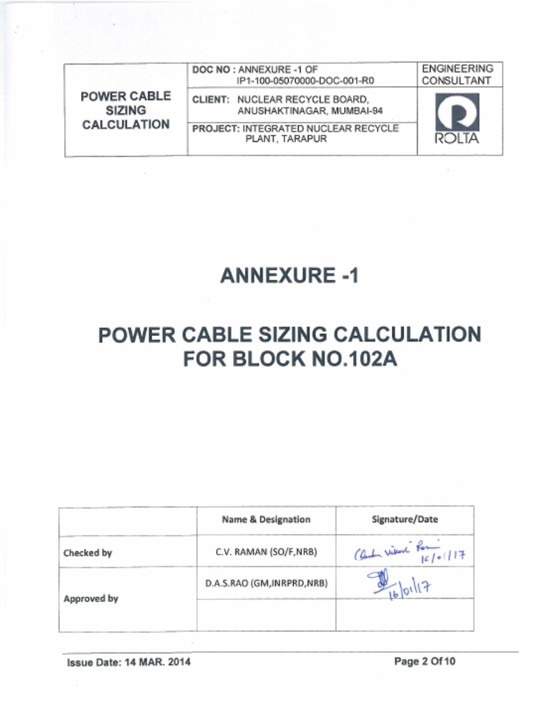 Power Cable Sizing Calculation PDF