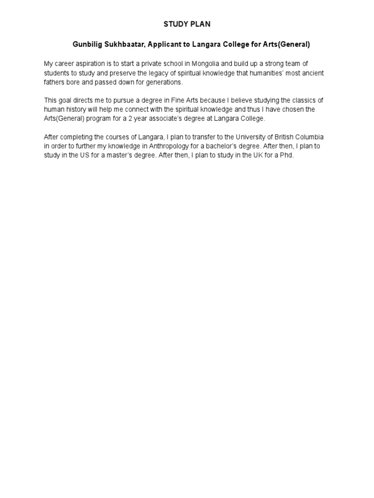 What Is Study Plan For Visa