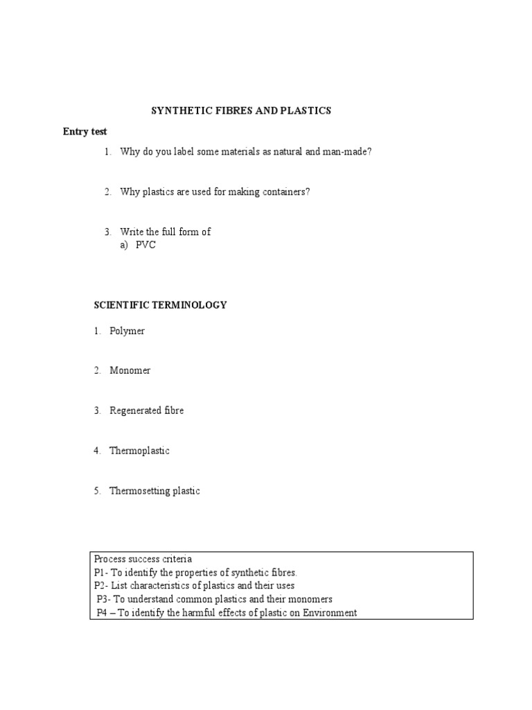 Synthetic Fibres and Plastics | PDF | Plastic | Thermoplastic