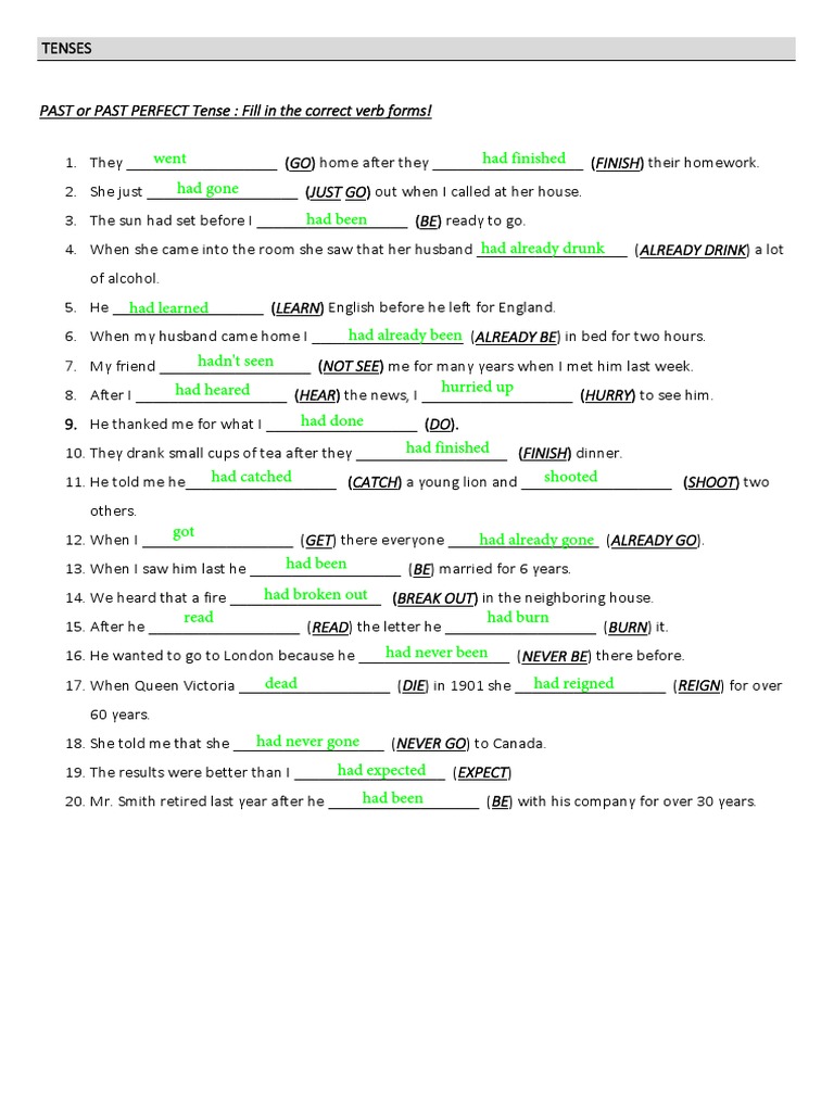 Past-Perfect-Past-Tense - My Homework | PDF